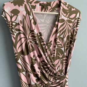 Tommy Bahama Women Tropical Floral Mini Dress Pink/Olive Beach Cruise Vaca XS